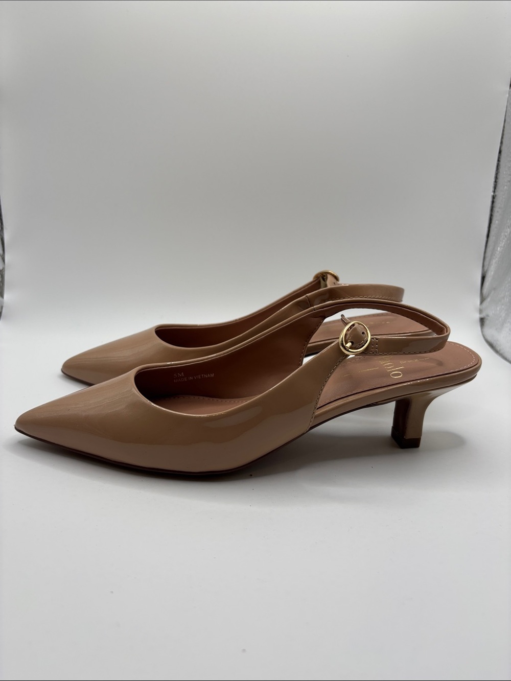 Paolo Nude Patent Slingback Kitten Heels